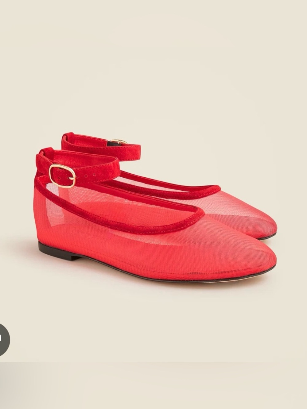 J.Crew Mesh Ballet Flat with Ankle Strap in Red